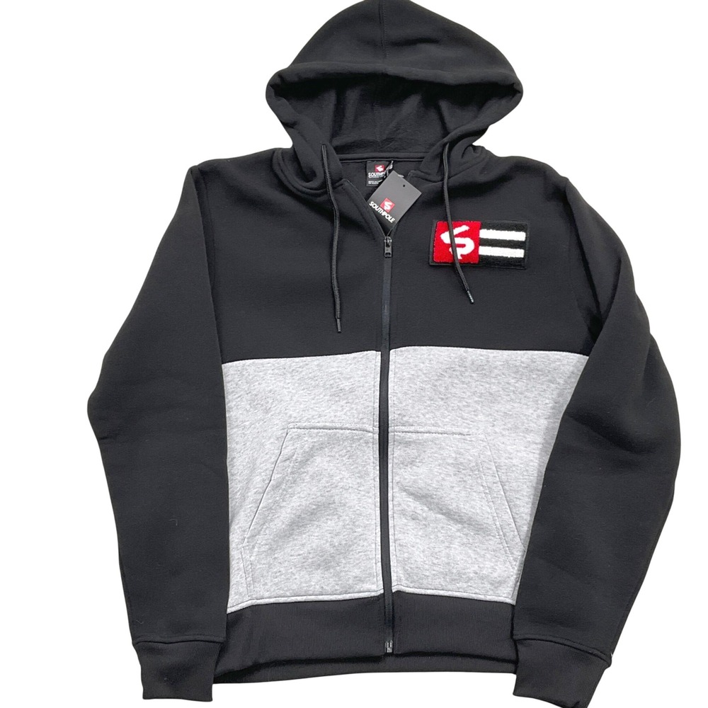 Southpole Hoodie Men L Black Gray Colorblock Patch Logo Poly Fleece Jacket
